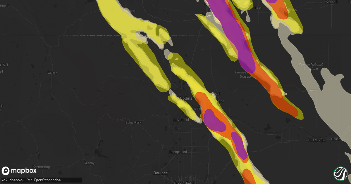 Hail map in Fort Collins, CO on July 29, 2018