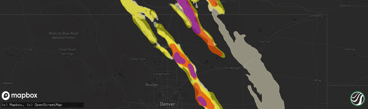 Hail map in Greeley, CO on July 29, 2018