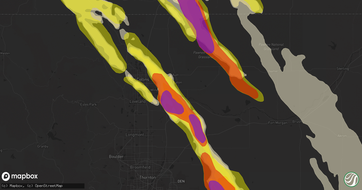 Hail map in Greeley, CO on July 29, 2018