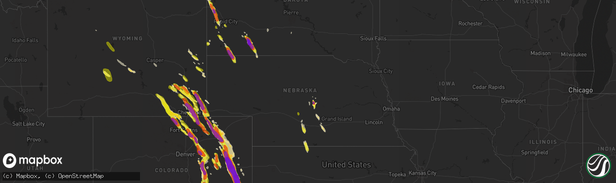 Hail map in Nebraska on July 29, 2018