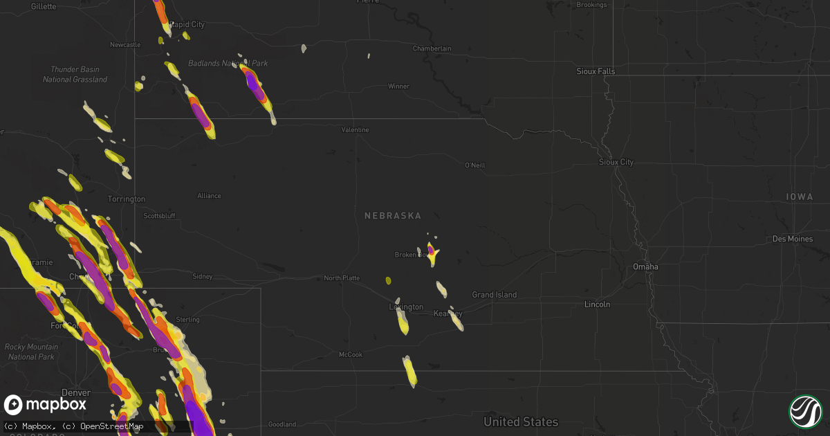 Hail map in Nebraska on July 29, 2018
