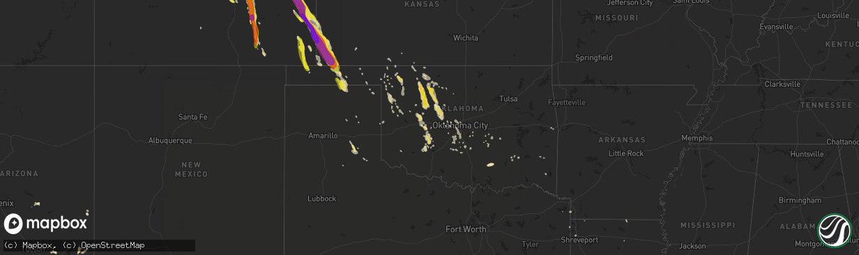 Hail map in Oklahoma on July 29, 2018