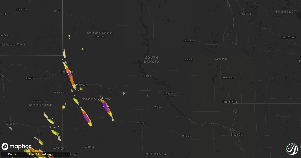 Hail map in South Dakota on July 29, 2018