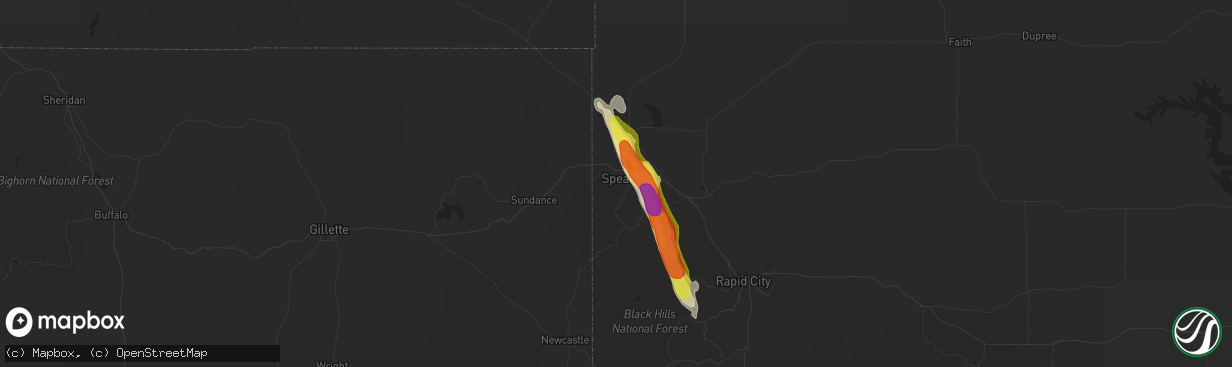 Hail map in Spearfish, SD on July 29, 2018