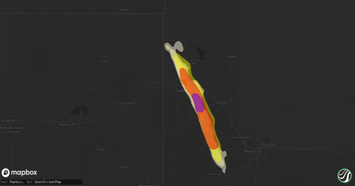 Hail map in Spearfish, SD on July 29, 2018