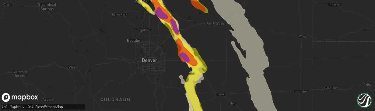 Hail map in Strasburg, CO on July 29, 2018