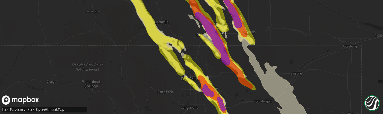 Hail map in Wellington, CO on July 29, 2018