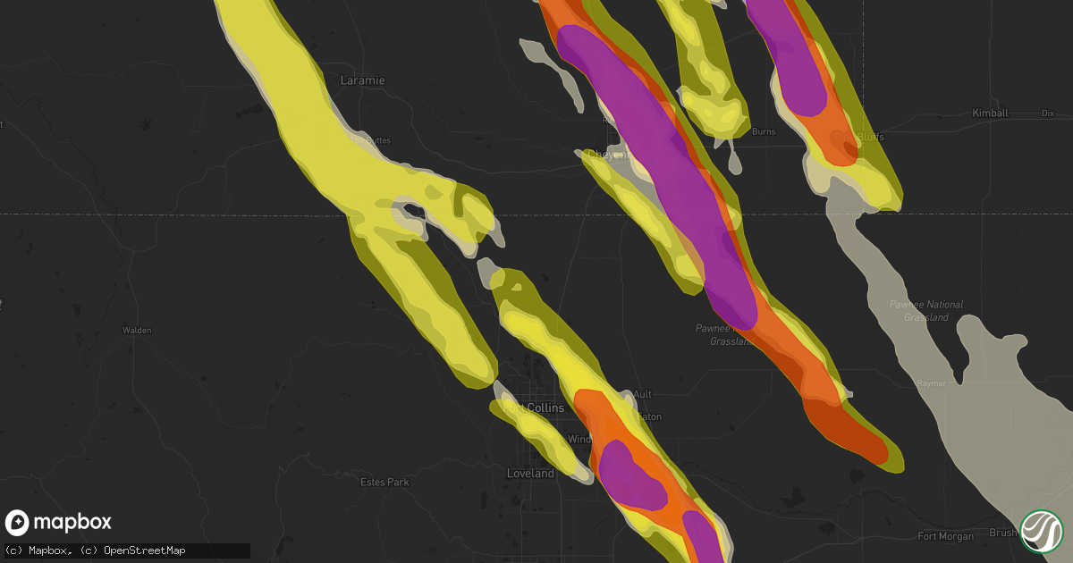 Hail map in Wellington, CO on July 29, 2018