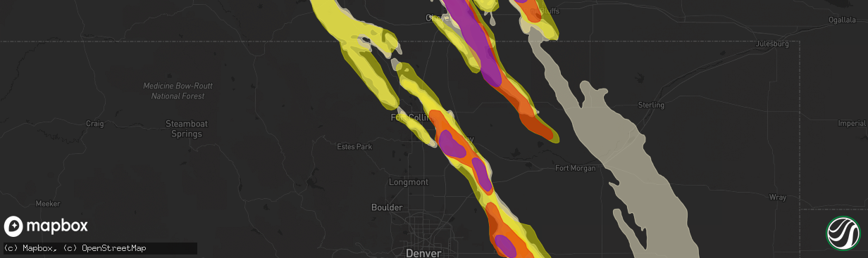 Hail map in Windsor, CO on July 29, 2018