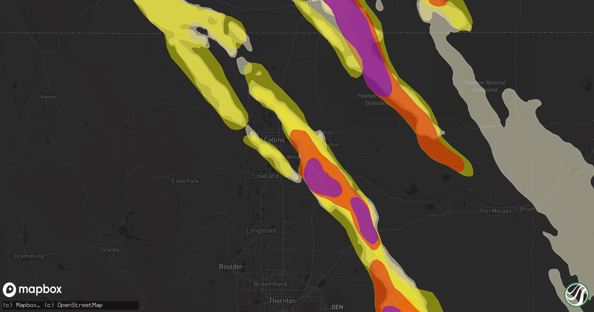 Hail map in Windsor, CO on July 29, 2018