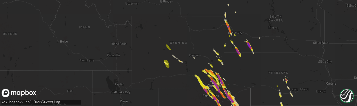 Hail map in Wyoming on July 29, 2018