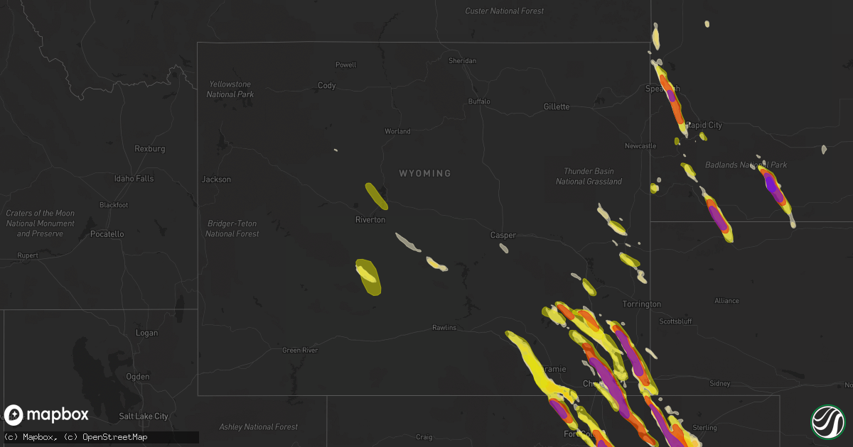 Hail map in Wyoming on July 29, 2018