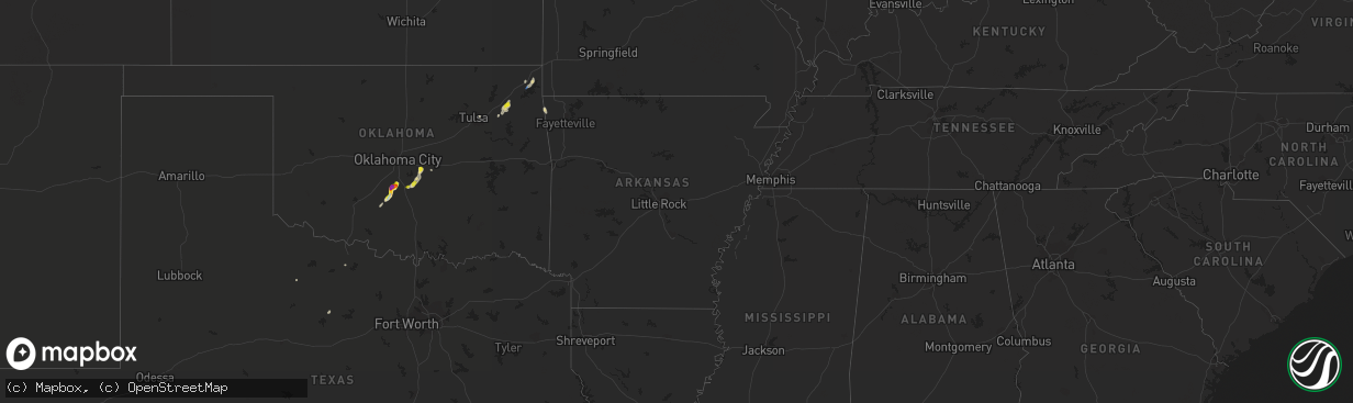 Hail map in Arkansas on July 29, 2019