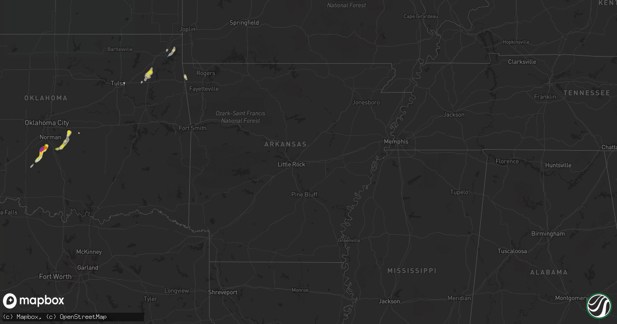 Hail map in Arkansas on July 29, 2019