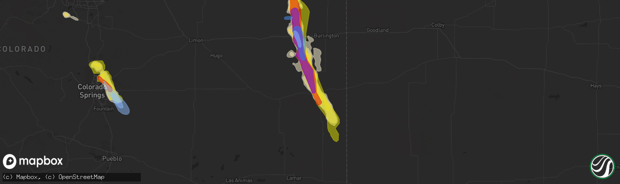 Hail map in Cheyenne Wells, CO on July 29, 2019