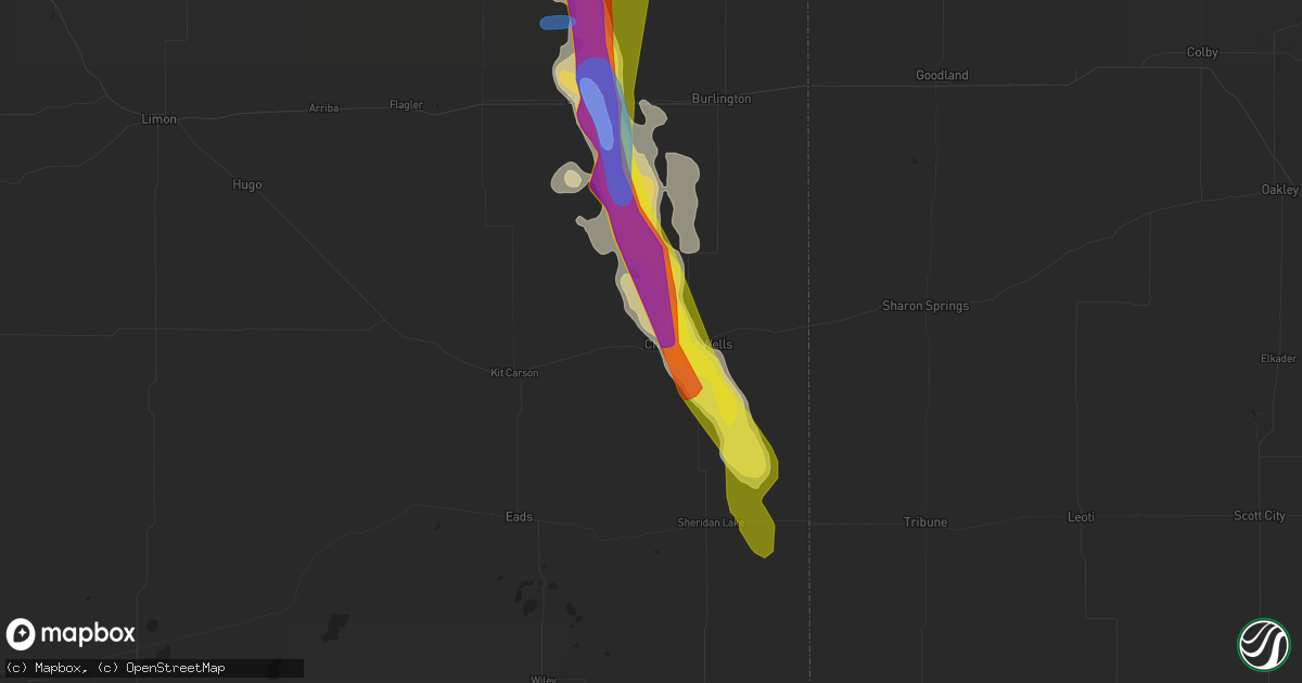 Hail map in Cheyenne Wells, CO on July 29, 2019