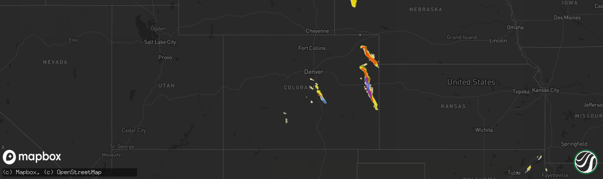 Hail map in Colorado on July 29, 2019