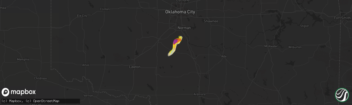 Hail map in Lindsay, OK on July 29, 2019