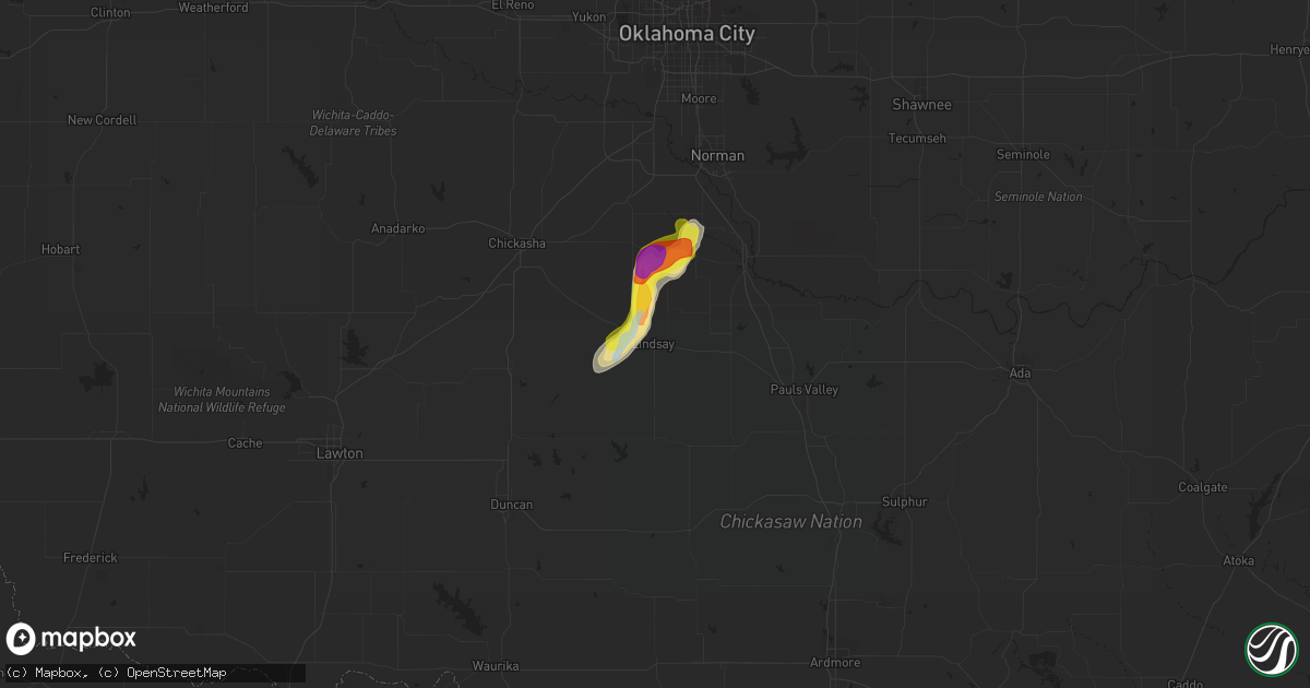 Hail map in Lindsay, OK on July 29, 2019