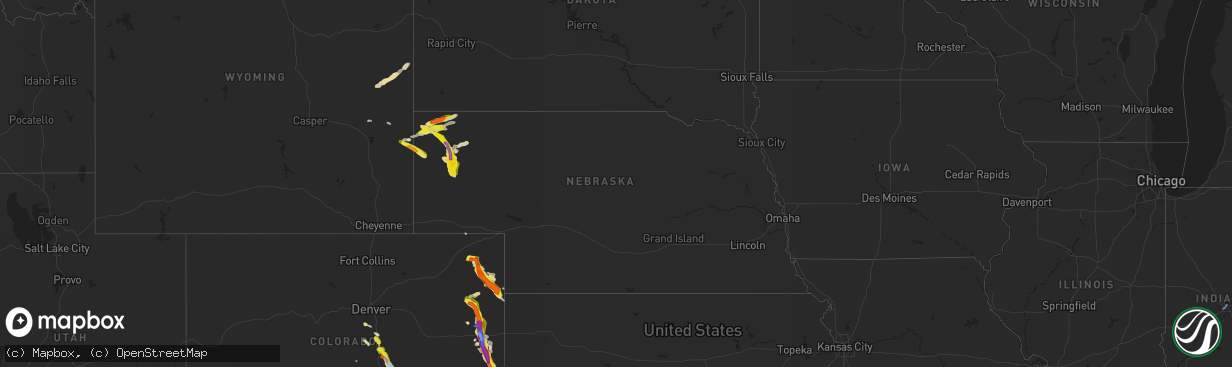 Hail map in Nebraska on July 29, 2019