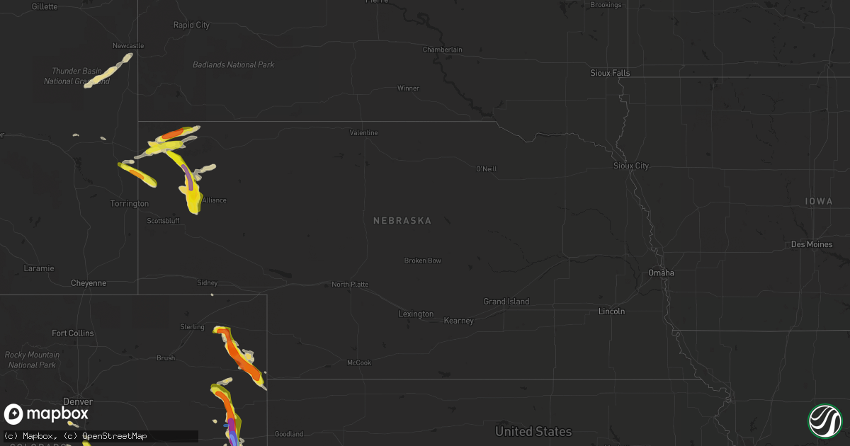 Hail map in Nebraska on July 29, 2019