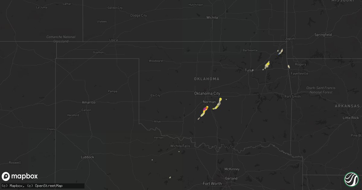 Hail map in Oklahoma on July 29, 2019