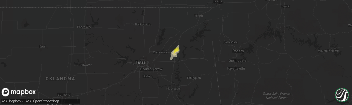 Hail map in Pryor, OK on July 29, 2019