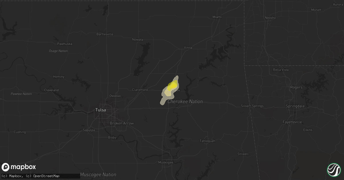 Hail map in Pryor, OK on July 29, 2019