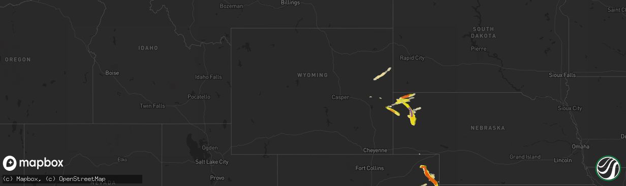 Hail map in Wyoming on July 29, 2019