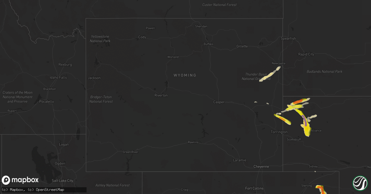 Hail map in Wyoming on July 29, 2019
