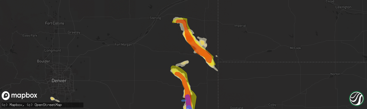 Hail map in Yuma, CO on July 29, 2019