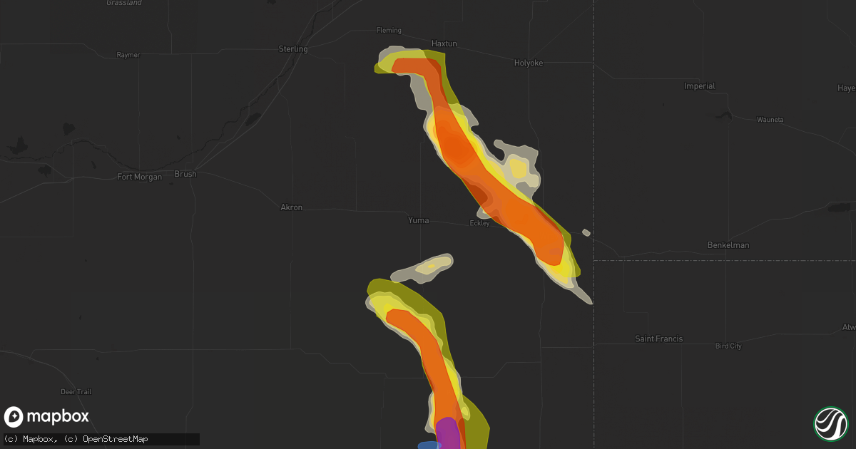 Hail map in Yuma, CO on July 29, 2019