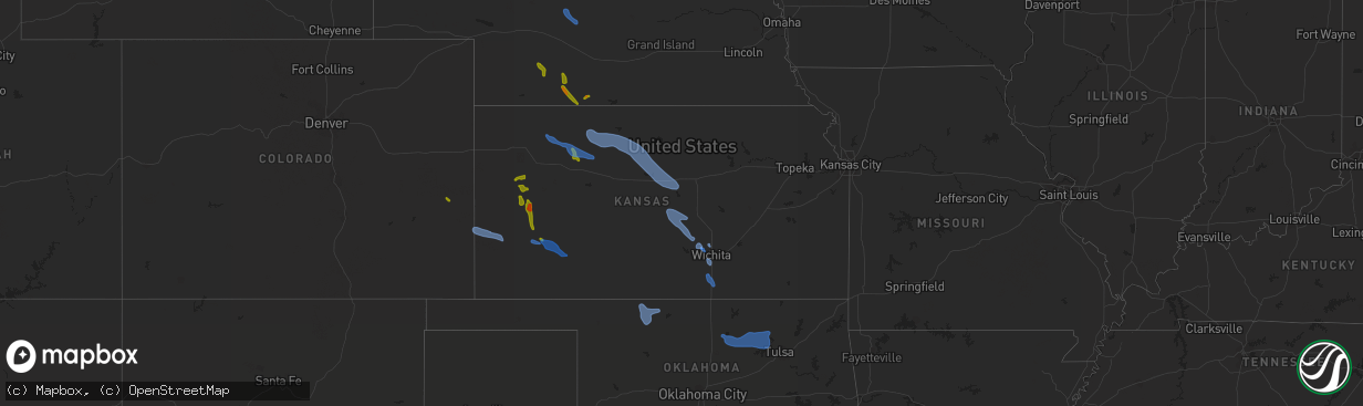 Hail map in Kansas on July 29, 2020