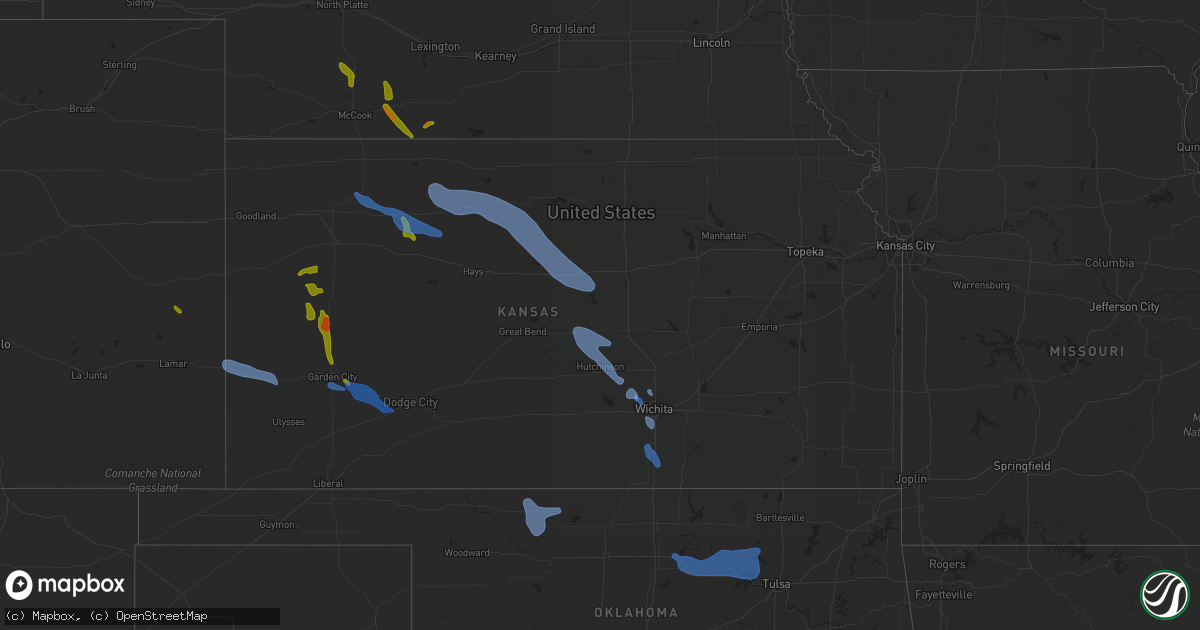 Hail map in Kansas on July 29, 2020