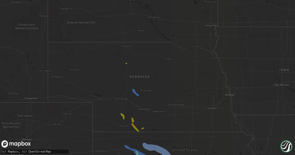 Hail map in Nebraska on July 29, 2020