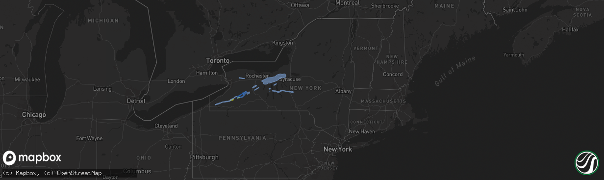 Hail map in New York on July 29, 2020