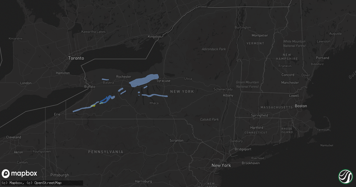 Hail map in New York on July 29, 2020