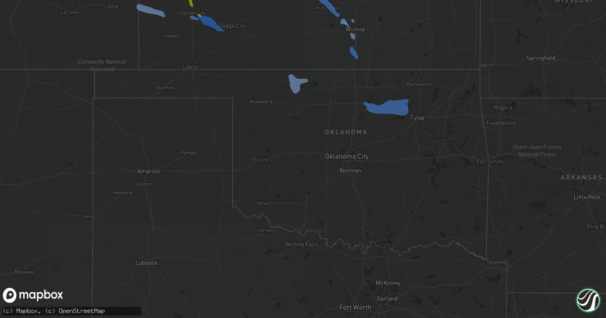 Hail map in Oklahoma on July 29, 2020
