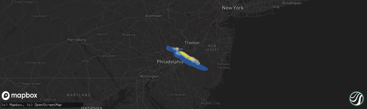 Hail map in Beverly, NJ on July 29, 2021
