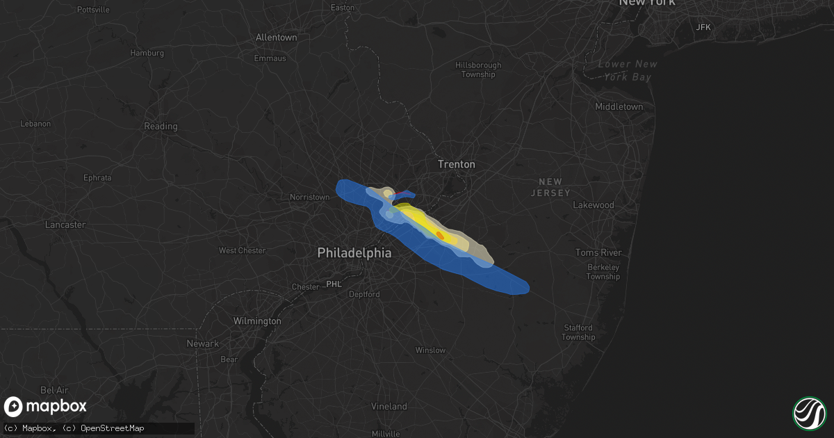Hail map in Beverly, NJ on July 29, 2021