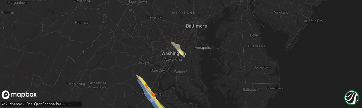 Hail map in Capitol Heights, MD on July 29, 2021