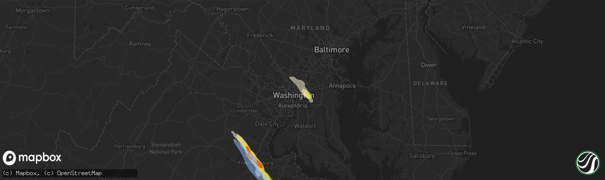 Hail map in Hyattsville, MD on July 29, 2021