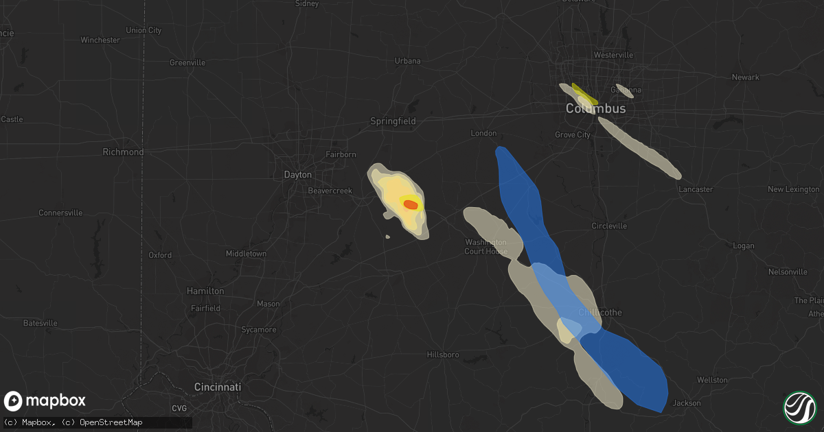Hail map in Jamestown, OH on July 29, 2021