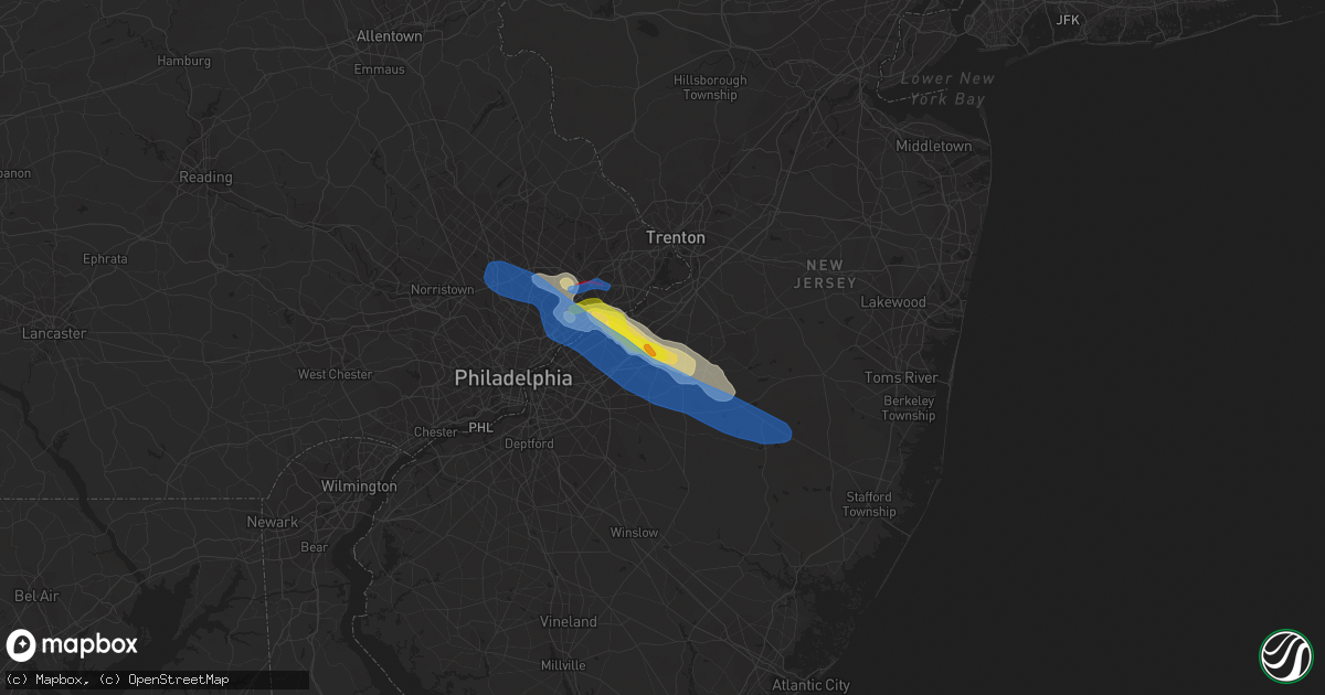 Hail map in Mount Holly, NJ on July 29, 2021