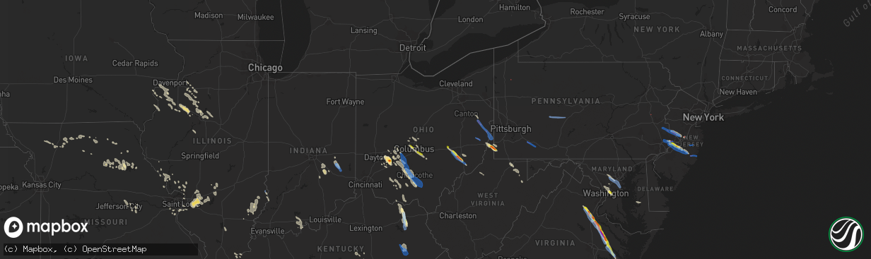 Hail map in Ohio on July 29, 2021