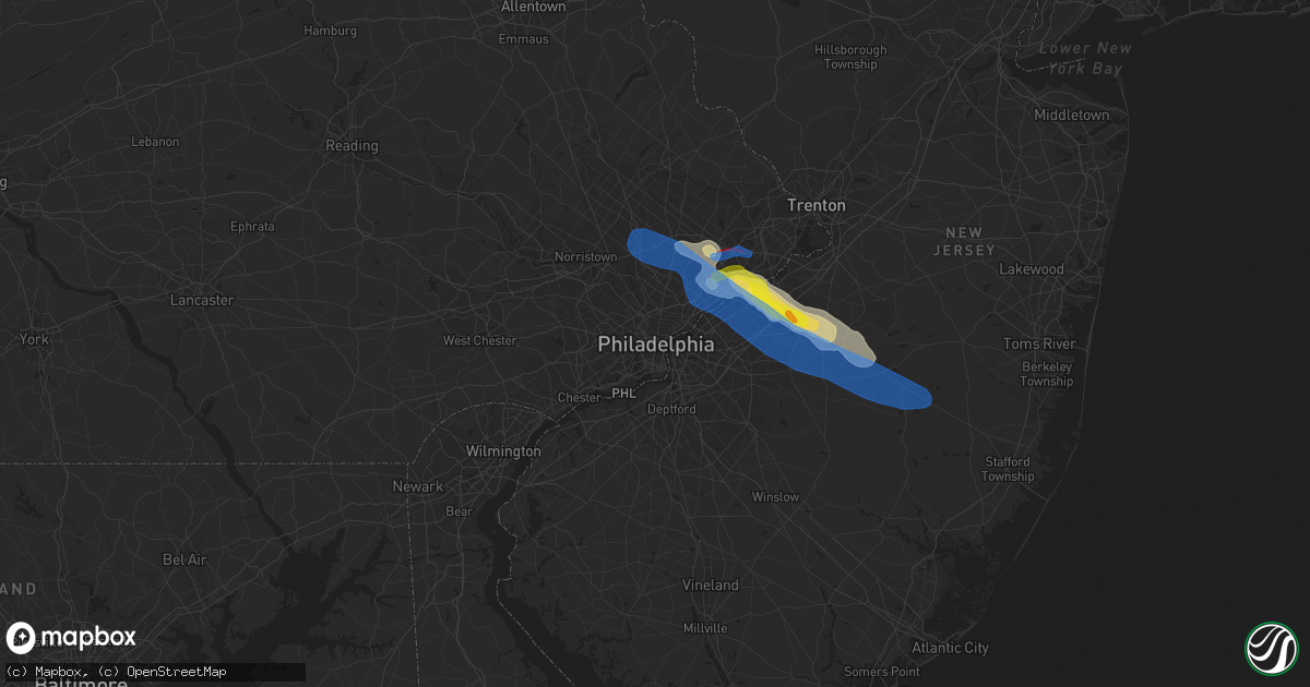 Hail map in Philadelphia, PA on July 29, 2021