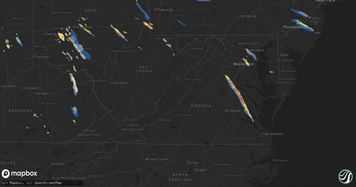 Hail map in Virginia on July 29, 2021