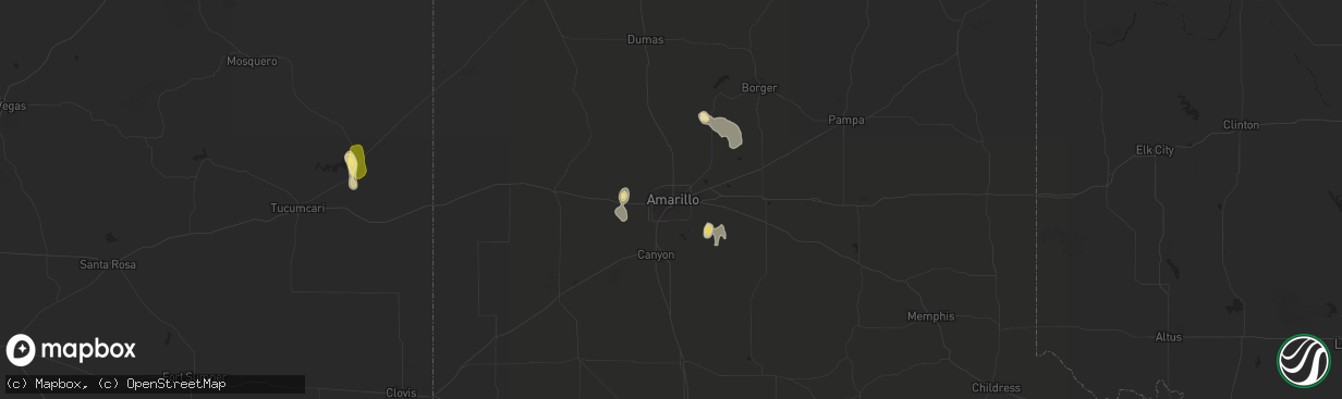 Hail map in Amarillo, TX on July 29, 2022