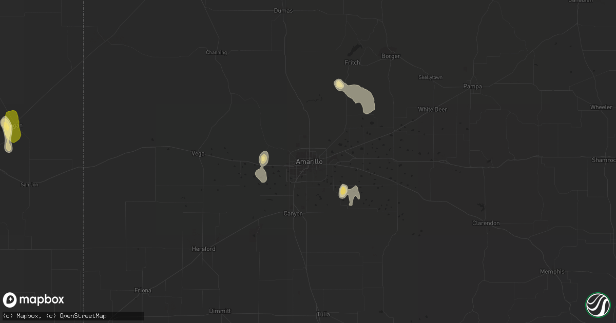 Hail map in Amarillo, TX on July 29, 2022