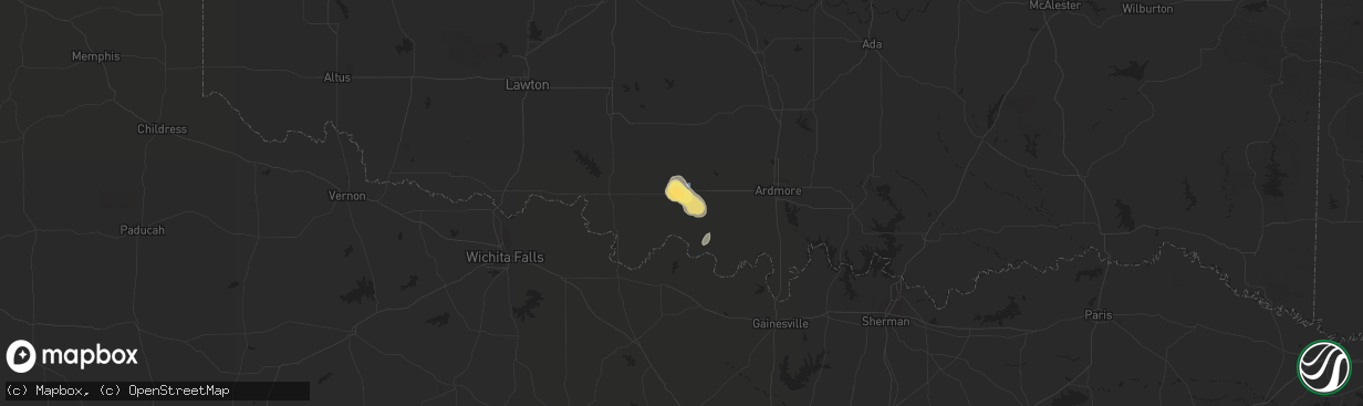 Hail map in Ringling, OK on July 29, 2022